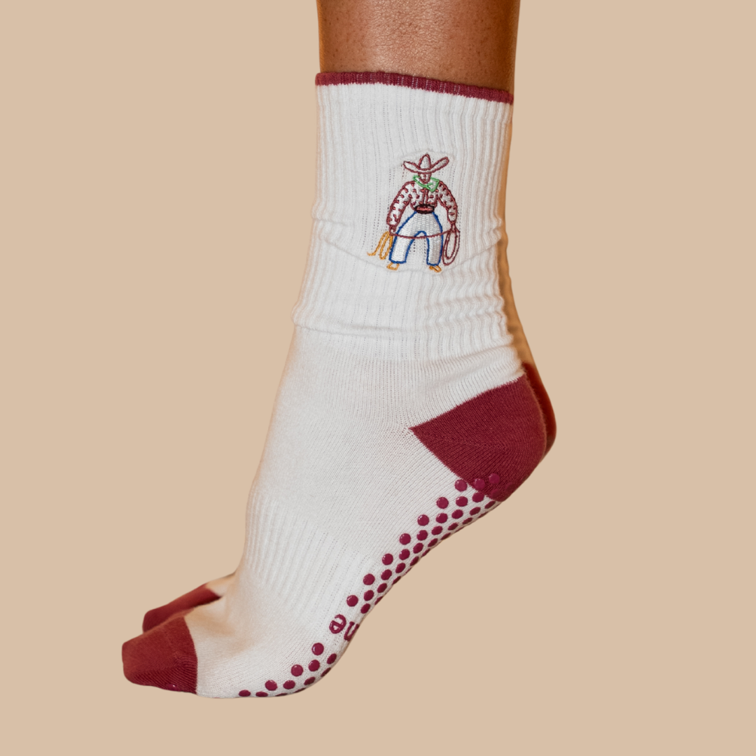 howdy cowboy embroidered pilates grip sock