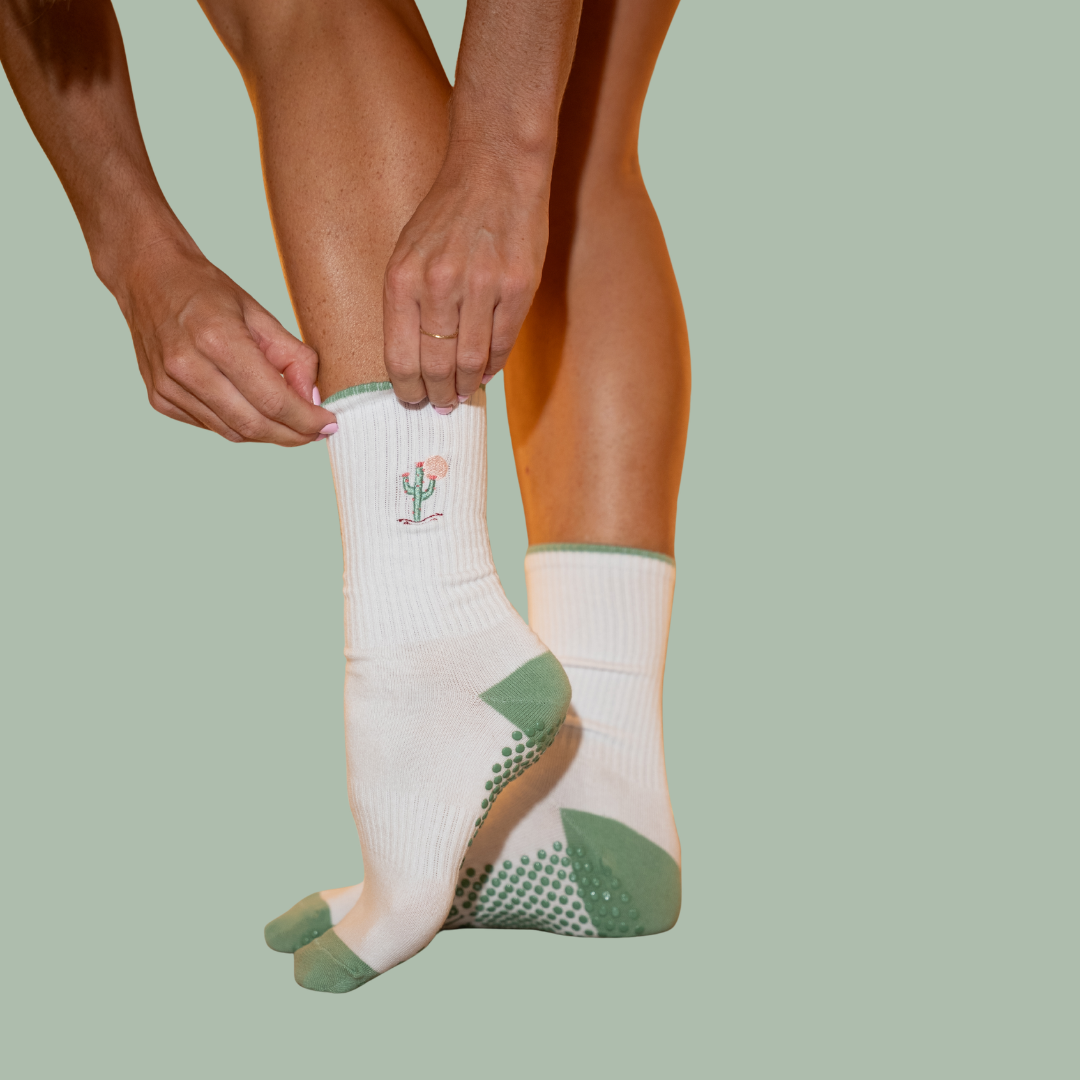 cactus kiss embroidered pilates grip sock