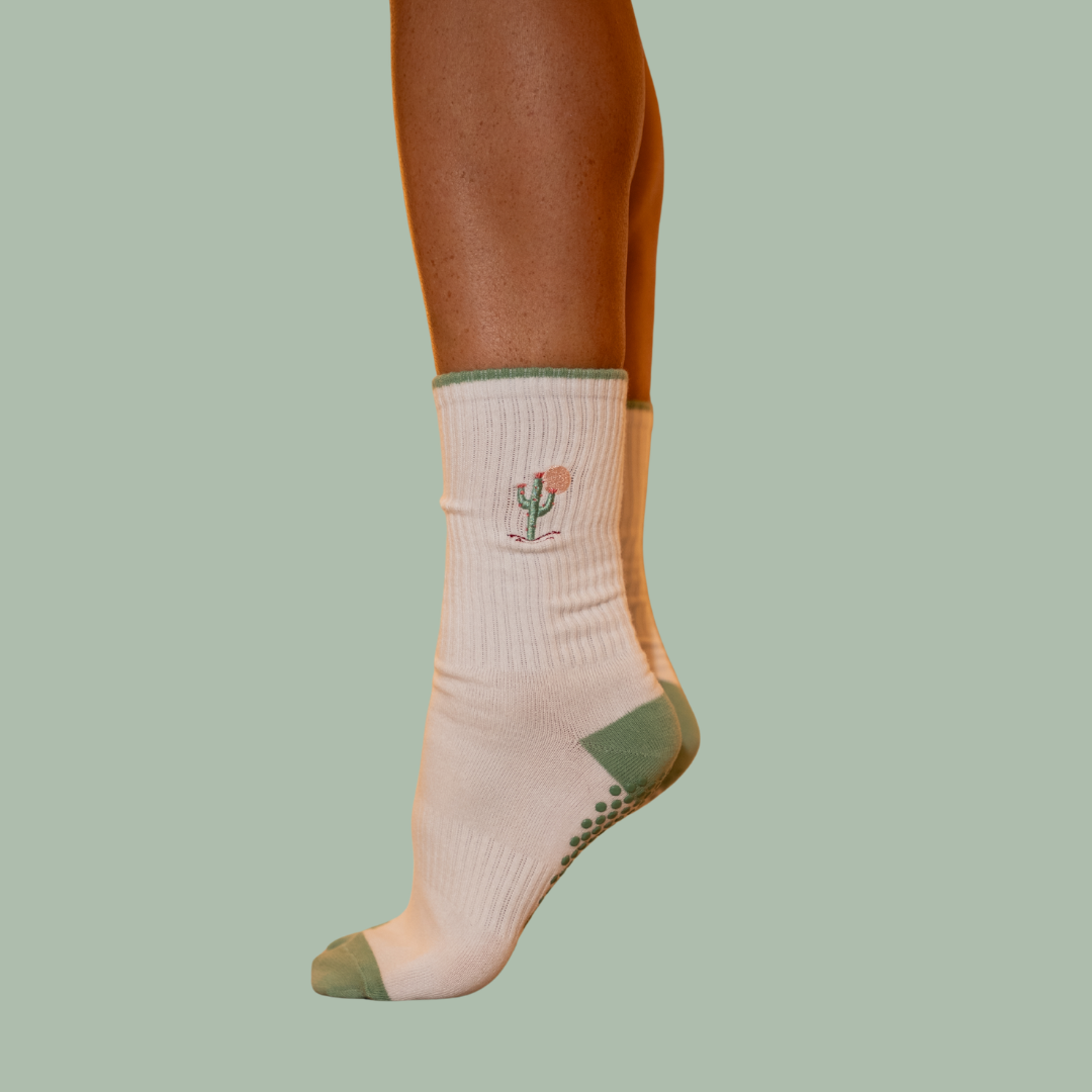 cactus kiss embroidered pilates grip sock