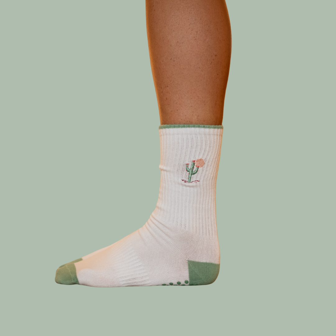 cactus kiss embroidered pilates grip sock