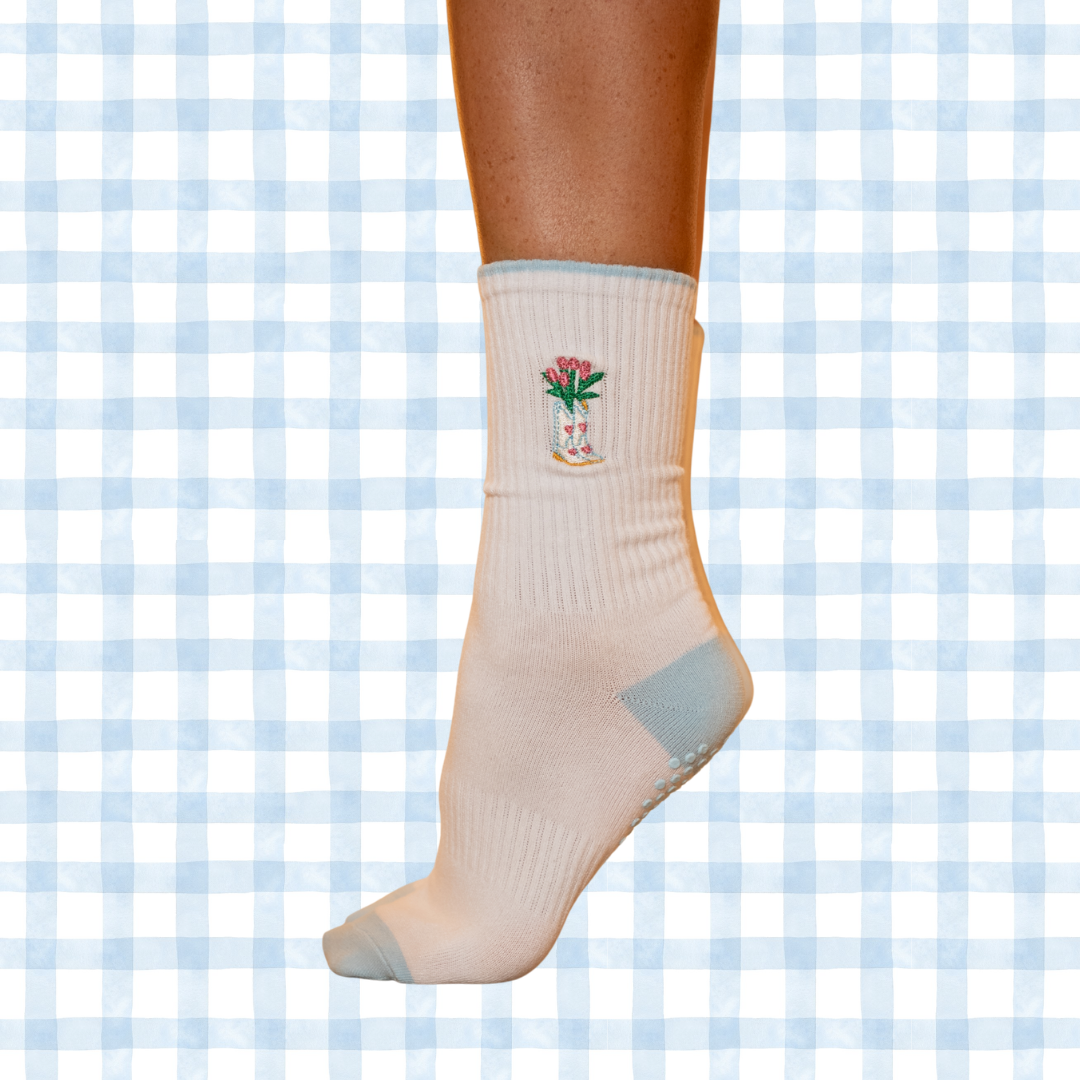 boots in bloom embroidered pilates grip socks